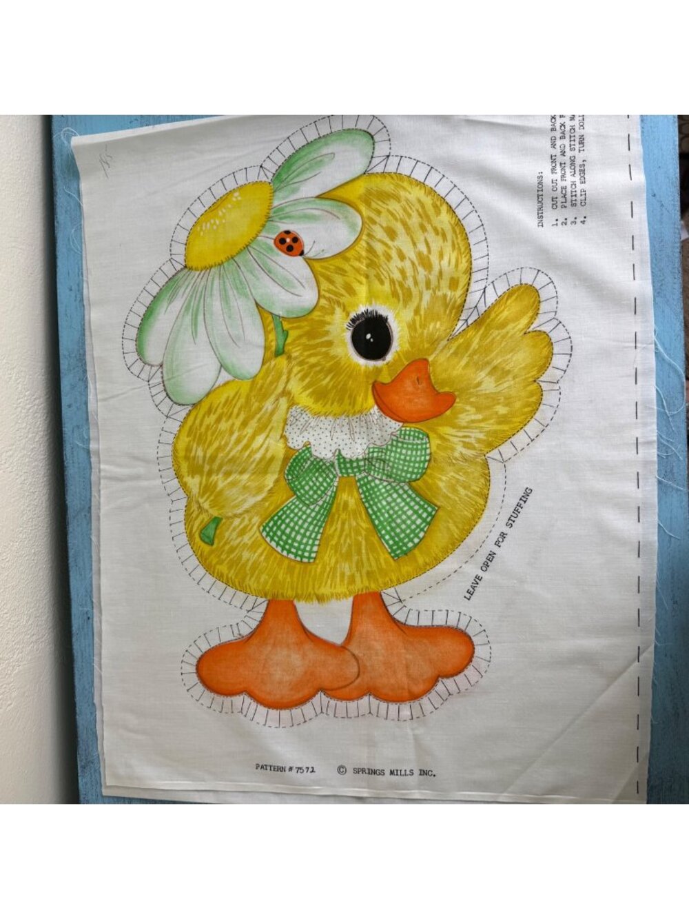 VTG 70's Baby Chick Pillow Pattern Cut & Sew Fabric Pannel Duck Spring Mills NEW